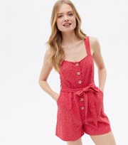 New Look Red Spot Square Neck Button Front Belted Playsuit